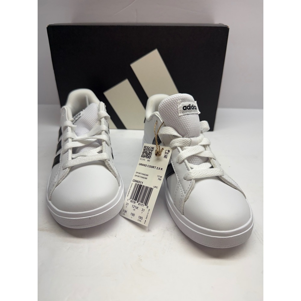 Adidas Grand Court 2.0 K Kids Sneakers White Black GW6511 Size 13K NEW